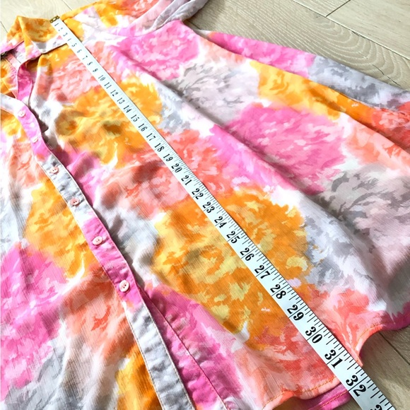 Bellina Floral Print Chiffon Button Up Shirt Size XL - Picture 10 of 10